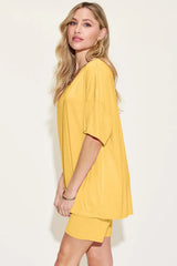 Hazel Blues® | Basic Bae Bamboo V-Neck Drop Shoulder T-Shirt and Shorts Set