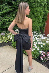 Fuchsia Strapless Beaded Bodycon Short Homecoming Dress with Bow