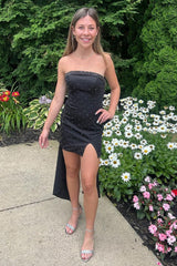 Fuchsia Strapless Beaded Bodycon Short Homecoming Dress with Bow