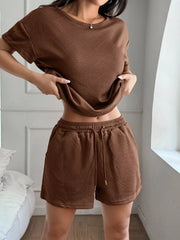 Hazel Blues® | Textured Knit Round Neck Top and Shorts Set