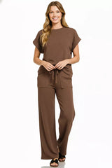 Hazel Blues® | Zenana Cotton Slub Short Sleeve Tee and Pants Set