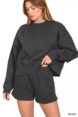 Hazel Blues® | Zenana Fleece Round Neck Sweatshirt and Shorts Set