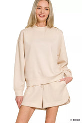 Hazel Blues® | Zenana Scuba Long Sleeve Sweatshirt and Shorts Set