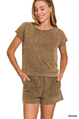 Hazel Blues® | Zenana Premium Cotton Washed Sleeveless Top & Shorts Set