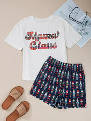 Hazel Blues® | Mama Claus Plaid Letter Tee and Nutcracker Shorts 2pcs Lounge Set