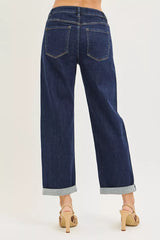 Hazel Blues® | RISEN Slouchy Cropped Boyfriend Jeans With Cuffed Hem