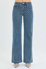 Hazel Blues® | RISEN High Rise Wide Leg Bow Embroidered Jeans