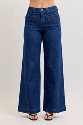 Hazel Blues® | Judy Blue High-Waisted Retro Wide Jeans with Patch Pkts & Twisted Seams