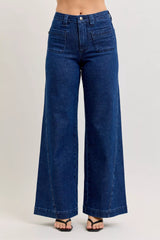 Hazel Blues® | Judy Blue High-Waisted Retro Wide Jeans with Patch Pkts & Twisted Seams