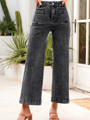 Hazel Blues® | High-Waisted Wide Leg Washed Jeans