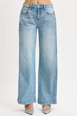 Hazel Blues® | RISEN Mid Rise Wide Barrel Transferable Leg Snap Jeans