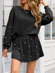Hazel Blues® | Pearl Embellished Round Neck Top and Skort Set