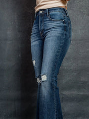 Hazel Blues® | Distressed High-Waisted Flare Jeans
