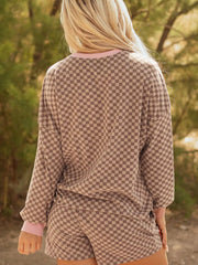 Hazel Blues® | Checkerboard Long Sleeve Pullover and Shorts Set