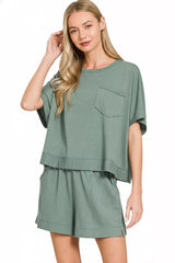Hazel Blues® | Zenana Exposed Seam Boxy Top & Shorts Set