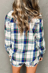 Hazel Blues® | Plaid Snap Down Long Sleeve Top and Shorts Lounge Set