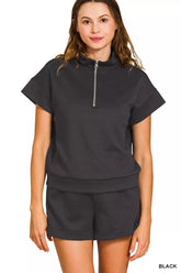 Hazel Blues® | Zenana Scuba High Neck Half Zip Top and Dolphin Shorts Set