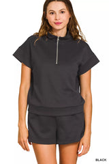 Hazel Blues® | Zenana Scuba High Neck Half Zip Top and Dolphin Shorts Set