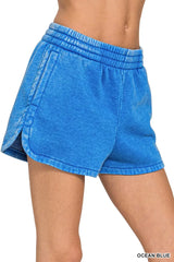 Hazel Blues® | Zenana Acid Washed Elastic Waistband Dolphin Shorts