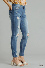 Hazel Blues® | Umgee Distressed Skinny Jeans with Edge Detail