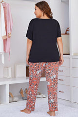 Hazel Blues® | Contrast Round Neck Tee and Floral Pants Lounge Set