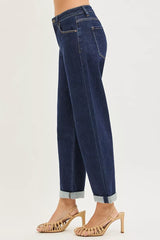 Hazel Blues® | RISEN Slouchy Cropped Boyfriend Jeans With Cuffed Hem