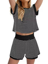 Hazel Blues® | Striped Round Neck Top and Shorts Set