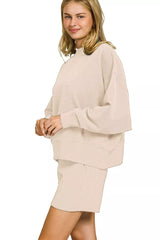 Hazel Blues® | Zenana Ribbed Round Neck Pullover and Shorts Set