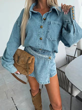 Hazel Blues® | Button-Front Shirt and Mini Skirt Oversized Denim Set