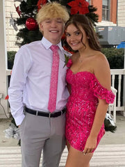 Fuchsia - Bodycon Off The Shoulder Sequins Short Homecoming Dresses