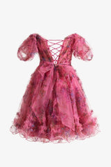 Fuchsia A Line Off the Shoulder Printed Homecoming Dress