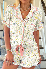 Hazel Blues® | Printed Button Up Short Sleeve Top and Shorts Lounge Set