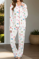 Hazel Blues® | Printed Collared Neck Long Sleeve Top and Pants Lounge Set