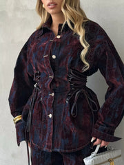 Hazel Blues® | Lace Up Button Up Jacket and Jeans Denim Set