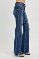 Hazel Blues® | RISEN Mid Rise Flare Frayed Hem Jeans