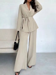 Hazel Blues® | Front Tied Shirt and Wide-Leg Pants Set