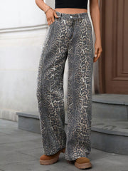 Hazel Blues® | Leopard Wide Leg High Waist Jeans