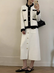Hazel Blues® | Contrast Trim Jacket and Skirts Sweater Set