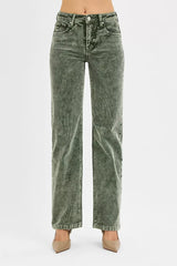 Hazel Blues® | RISEN Tummy Control Mid Rise Straight Leg Corduroy Pants