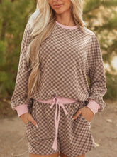 Hazel Blues® | Checkerboard Long Sleeve Pullover and Shorts Set