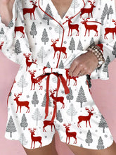 Hazel Blues® | Christmas Fashion Print Velvet Trim Top and Shorts Pajama 2pcs Set