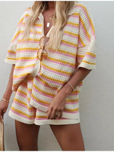 Hazel Blues® | Openwork Button Up Top and Shorts Set