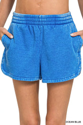 Hazel Blues® | Zenana Acid Washed Elastic Waistband Dolphin Shorts