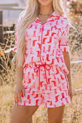 Hazel Blues® | Cowgirl Boots Printed Shirt and Shorts Set