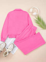 Hazel Blues® | Solid Color Collared Pullover and Central Seam Pants Set