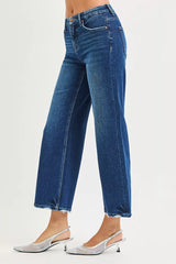 Hazel Blues® | RISEN Tummy Control 4 Way Stretch High Rise Crop Wide Leg Jeans