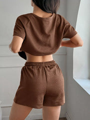 Hazel Blues® | Textured Knit Round Neck Top and Shorts Set
