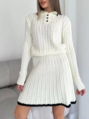 Hazel Blues® | Cable Knit Long Sleeve Top and Skirt Sweater Set