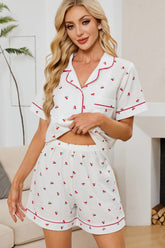 Hazel Blues® | Cheery Print Collared Neck Top and Shorts Lounge Set