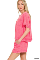 Hazel Blues® | Zenana Acid Washed Oversized Top & Shorts Set